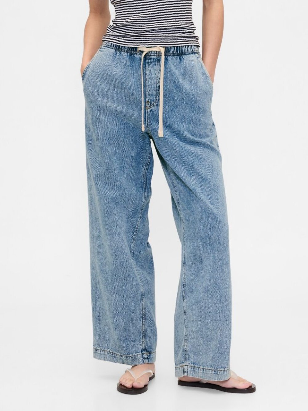 Gap Denim Drawstring High Rise Wide Leg Jeans Streetwear Y2K Light Wash - Medium